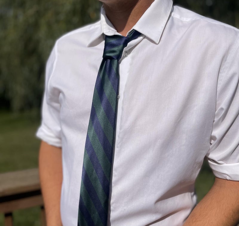 tiemart Striped Tie (Hunter Green and Navy Blue) - Image 3